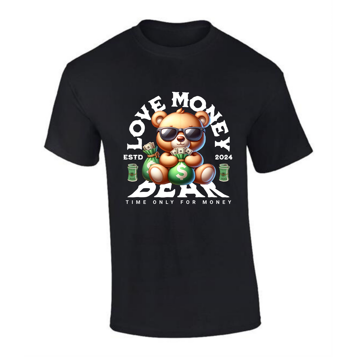 Bear Love Money T-Shirt | Bear with Sunglasses & Money Bag Design – Premium Tee - Style Quest Fashion