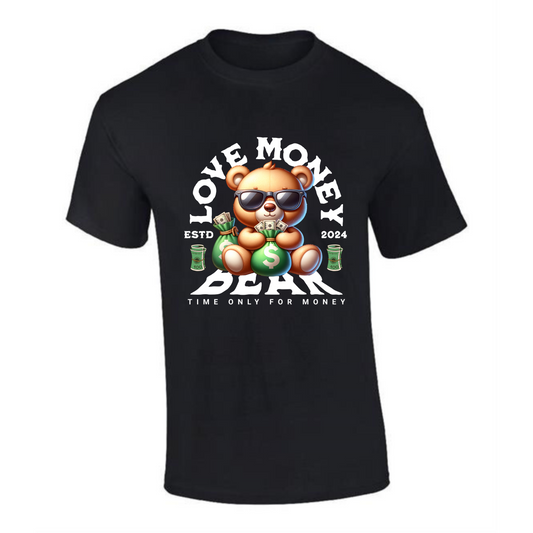 Bear Love Money T-Shirt | Bear with Sunglasses & Money Bag Design – Premium Tee