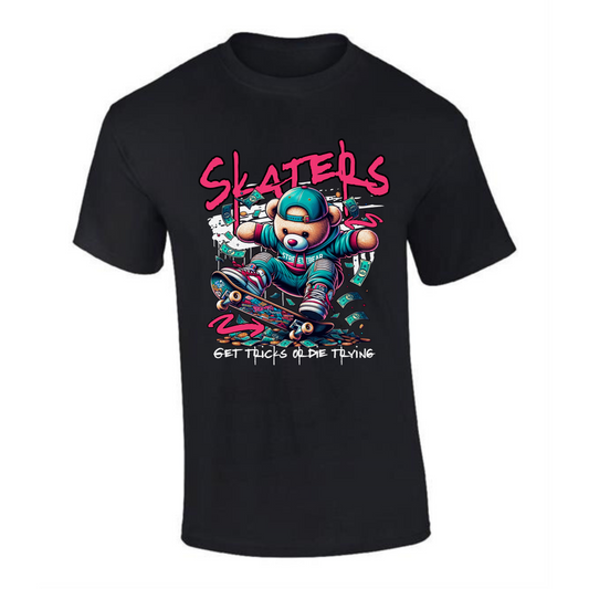 Skaters T-Shirt | Teddy Bear on Skateboard – Get Tricks or Die Trying - Style Quest Fashion