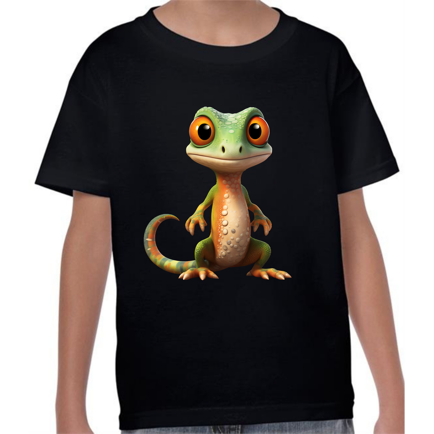 Kids' Cute Green & Orange Gecko T-Shirt – Vibrant & Fun Style