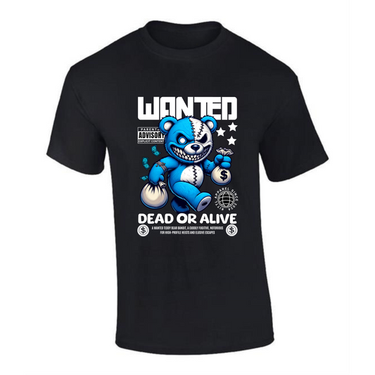 Wanted Dead or Alive T-Shirt | Teddy Bear with Money Bags – Bold Graphic Tee - Style Quest Fashion