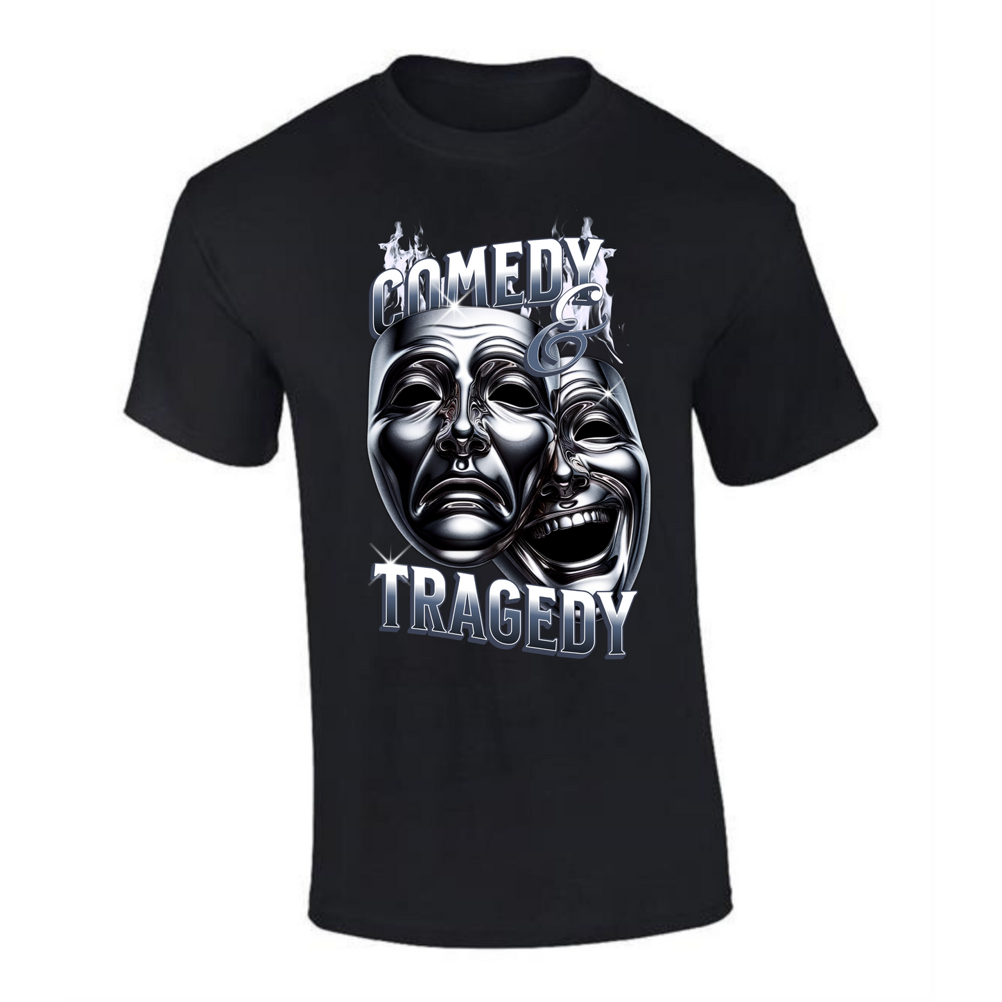 Comedy Tragedy T-Shirt | Bold Dual Mask Design – Premium Cotton Tee