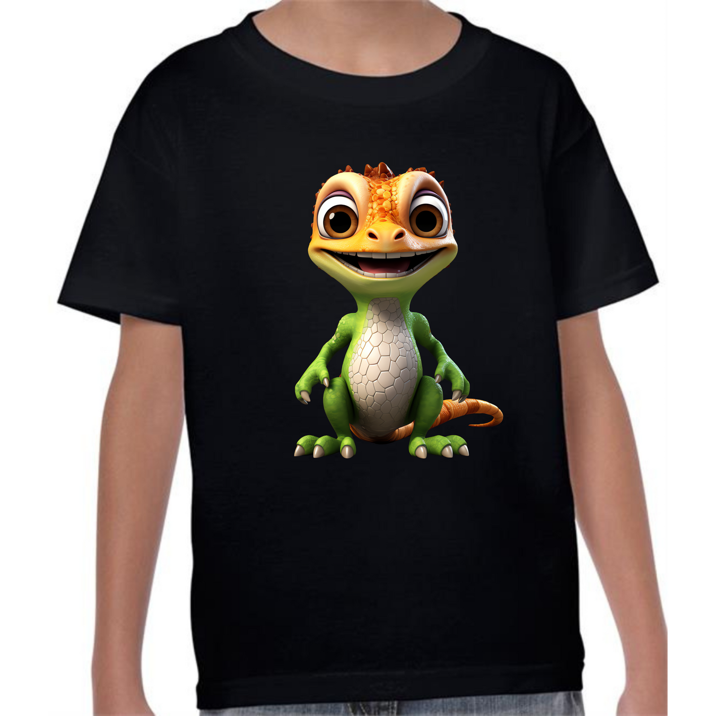 Kids' Cute Orange & Green Gecko T-Shirt – Bright & Playful