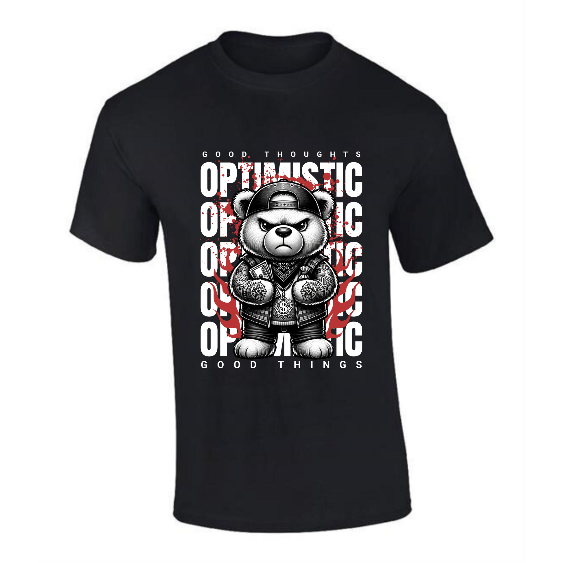 Optimistic T-Shirt | Teddy Bear with Tattoos & Money – Good Thoughts Design - Style Quest Fashion