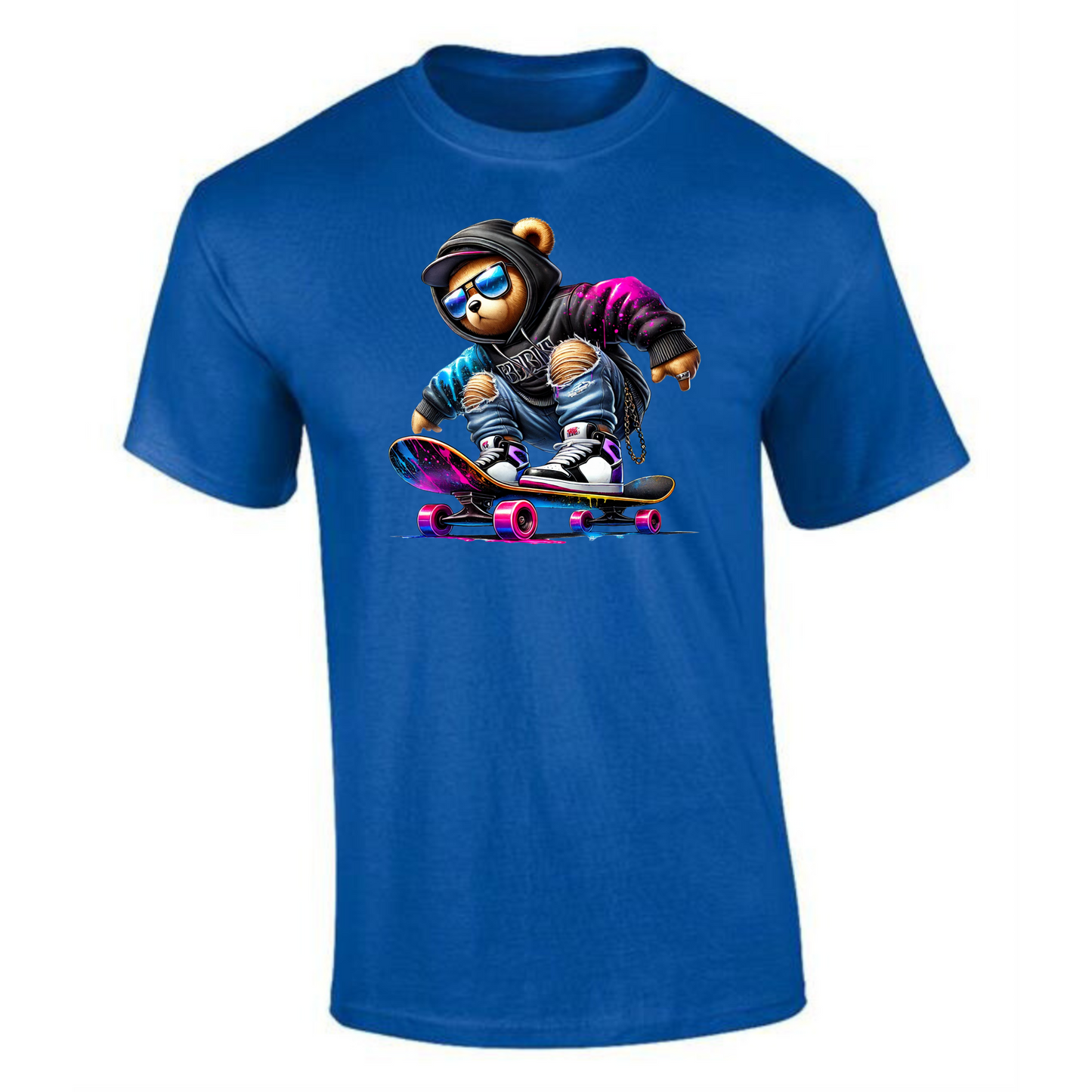 Teddy Bear T-Shirt | Neon Skateboard Style for Men