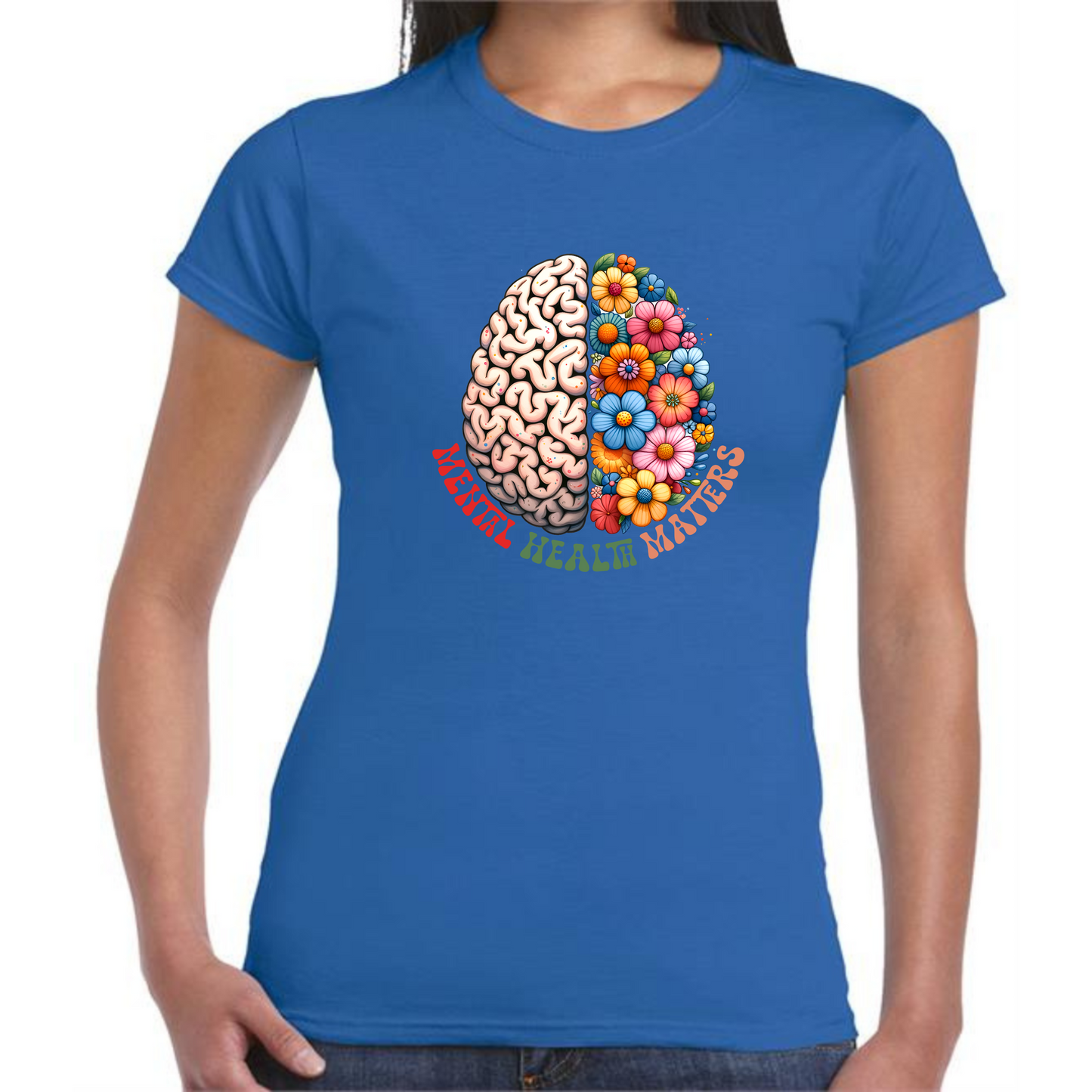 Mental Health Matters T-Shirt | Brain and Flowers Design