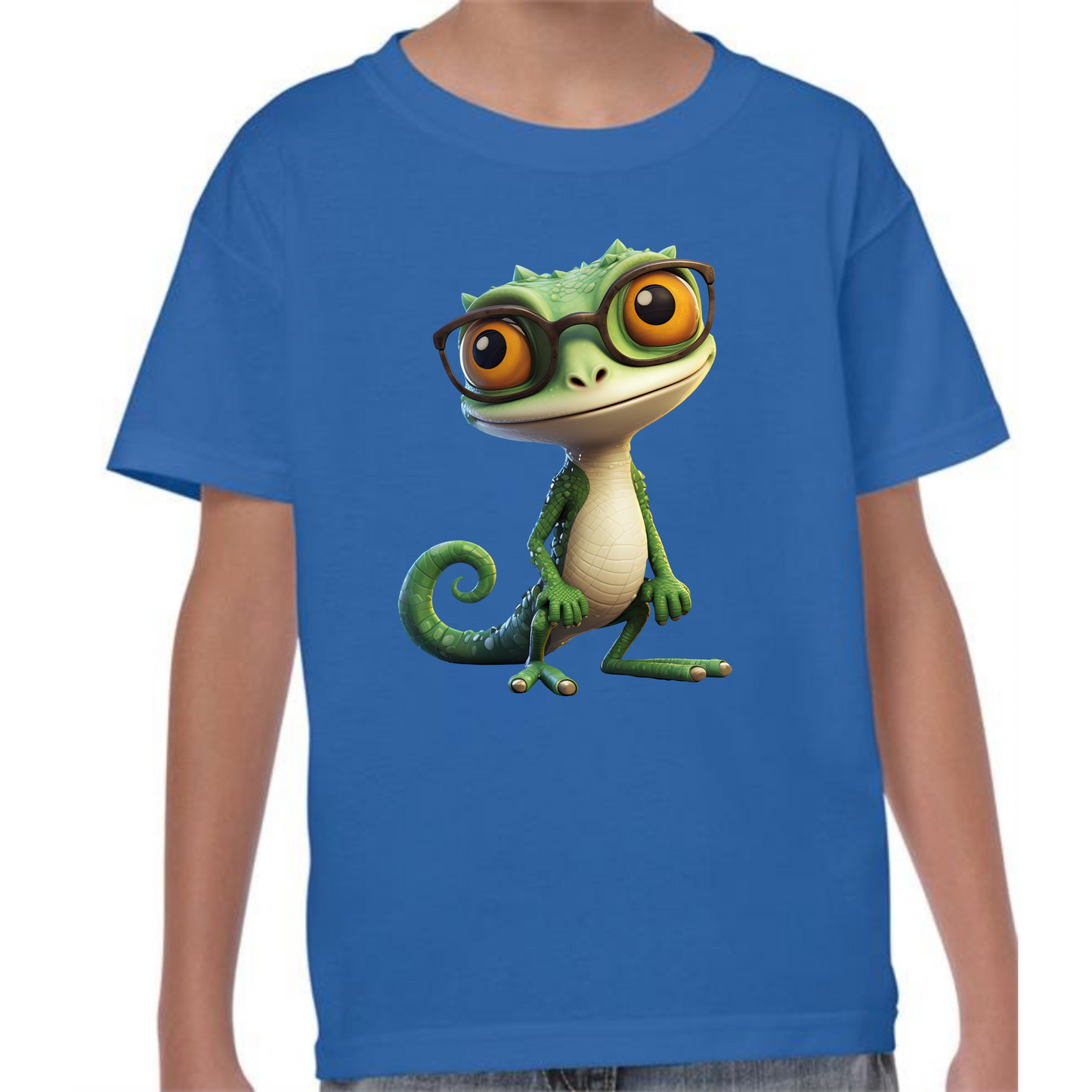 Kids' Cute Green Gecko with Glasses T-Shirt – Fun & Smart Design