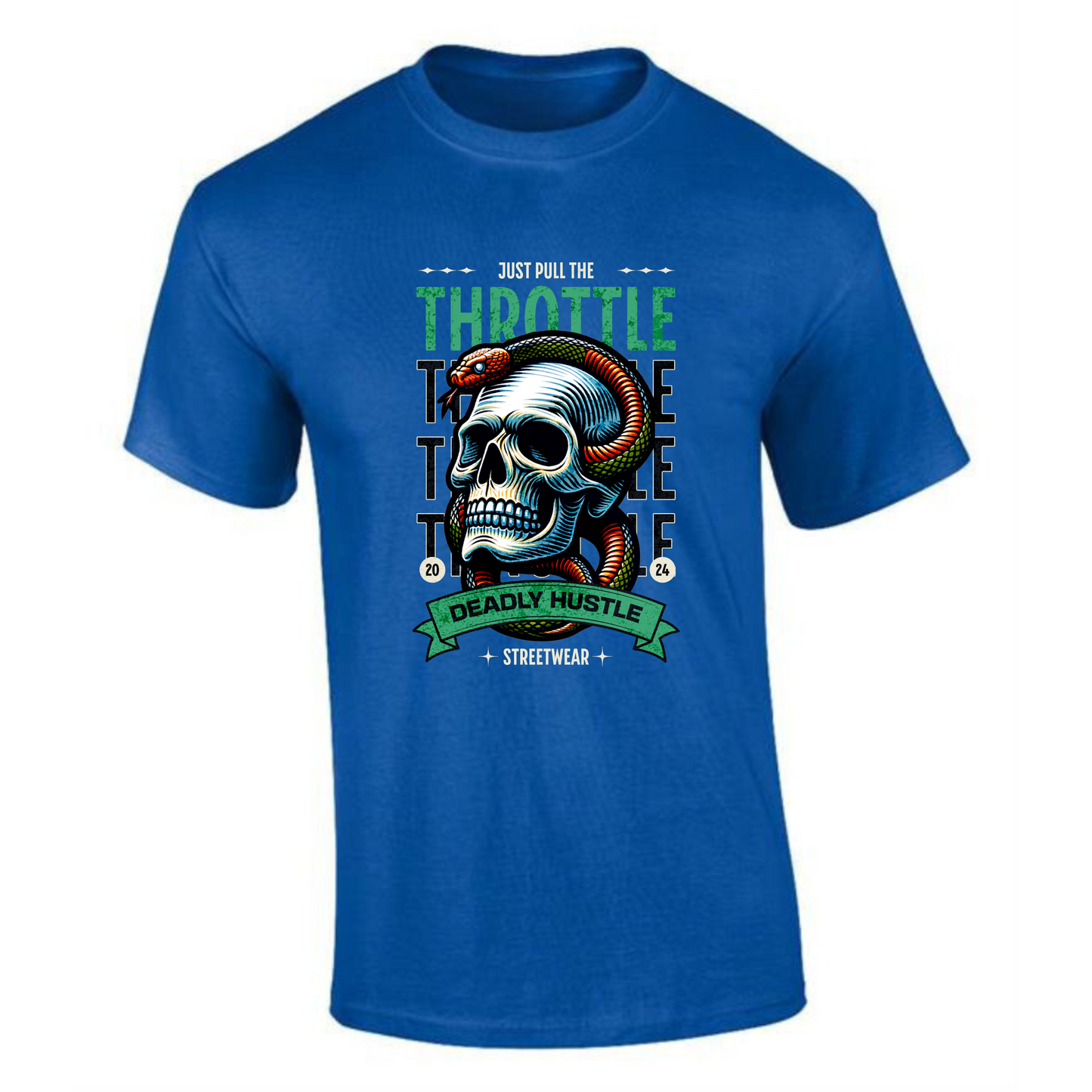 Just Pull the Throttle T-Shirt | Skull & Snake Design – Deadly Hustle Streetwear