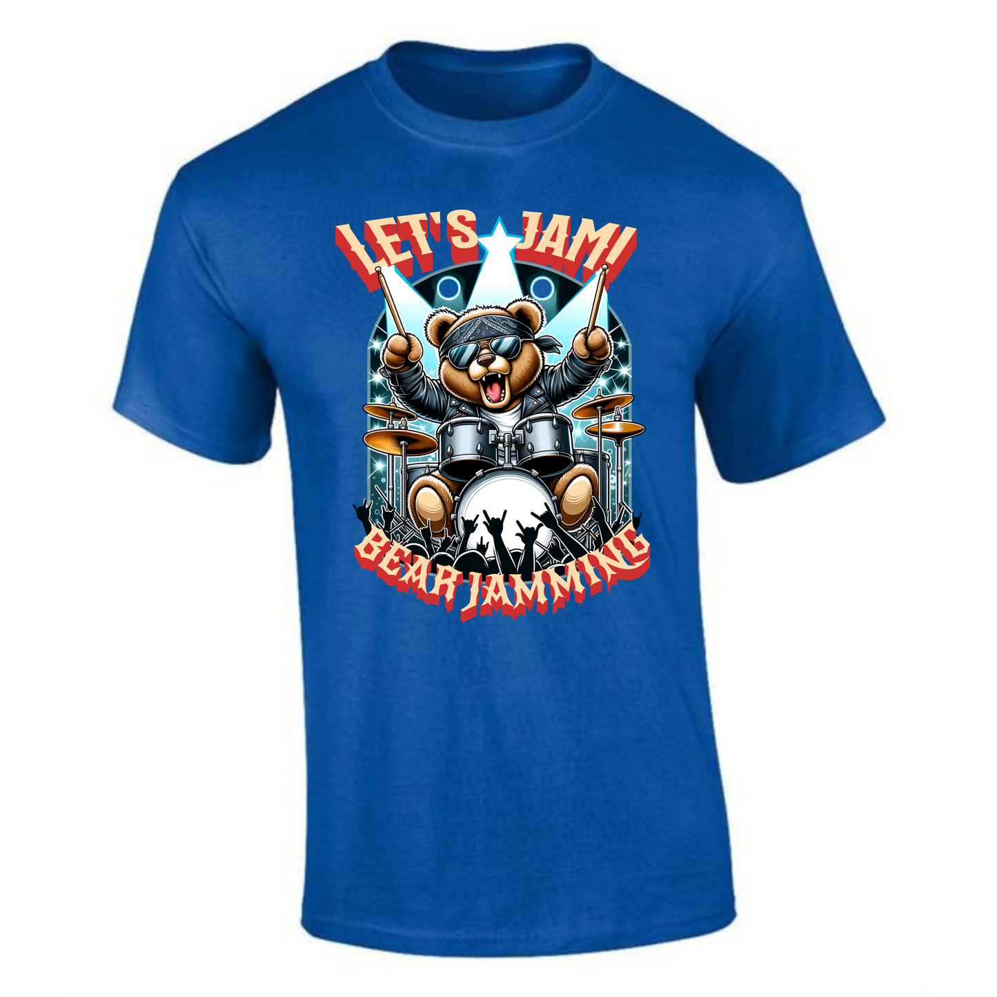 Let’s Jam Bear T-Shirt | Rocker Bear Drummer Design – Premium Tee