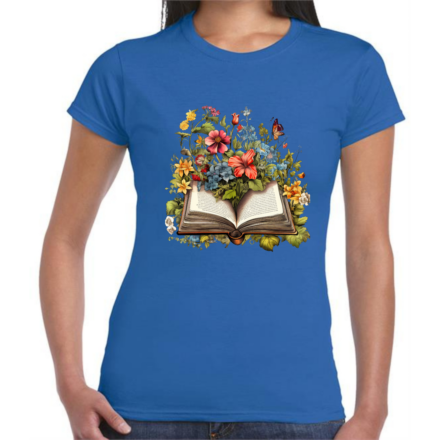 Botanical Antique Book T-Shirt | Floral Open Book Design