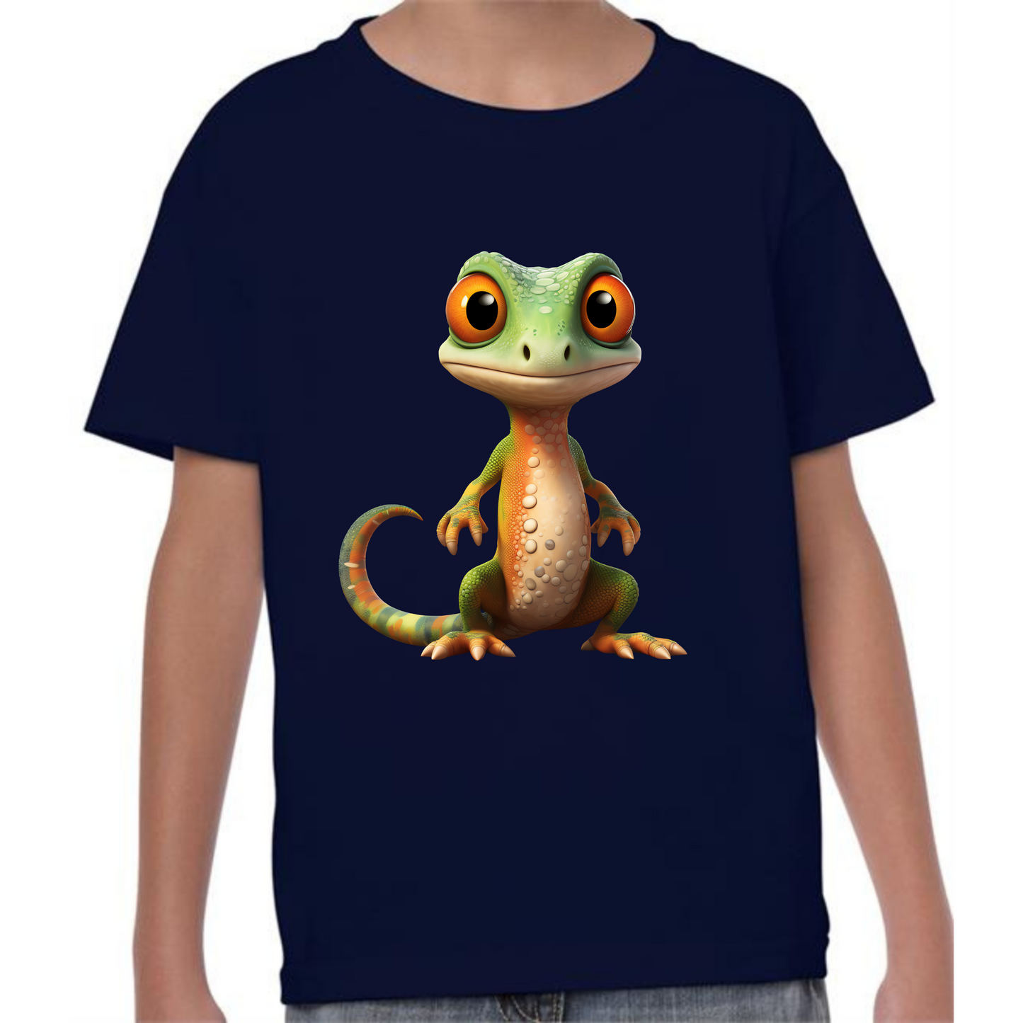 Kids' Cute Green & Orange Gecko T-Shirt – Vibrant & Fun Style