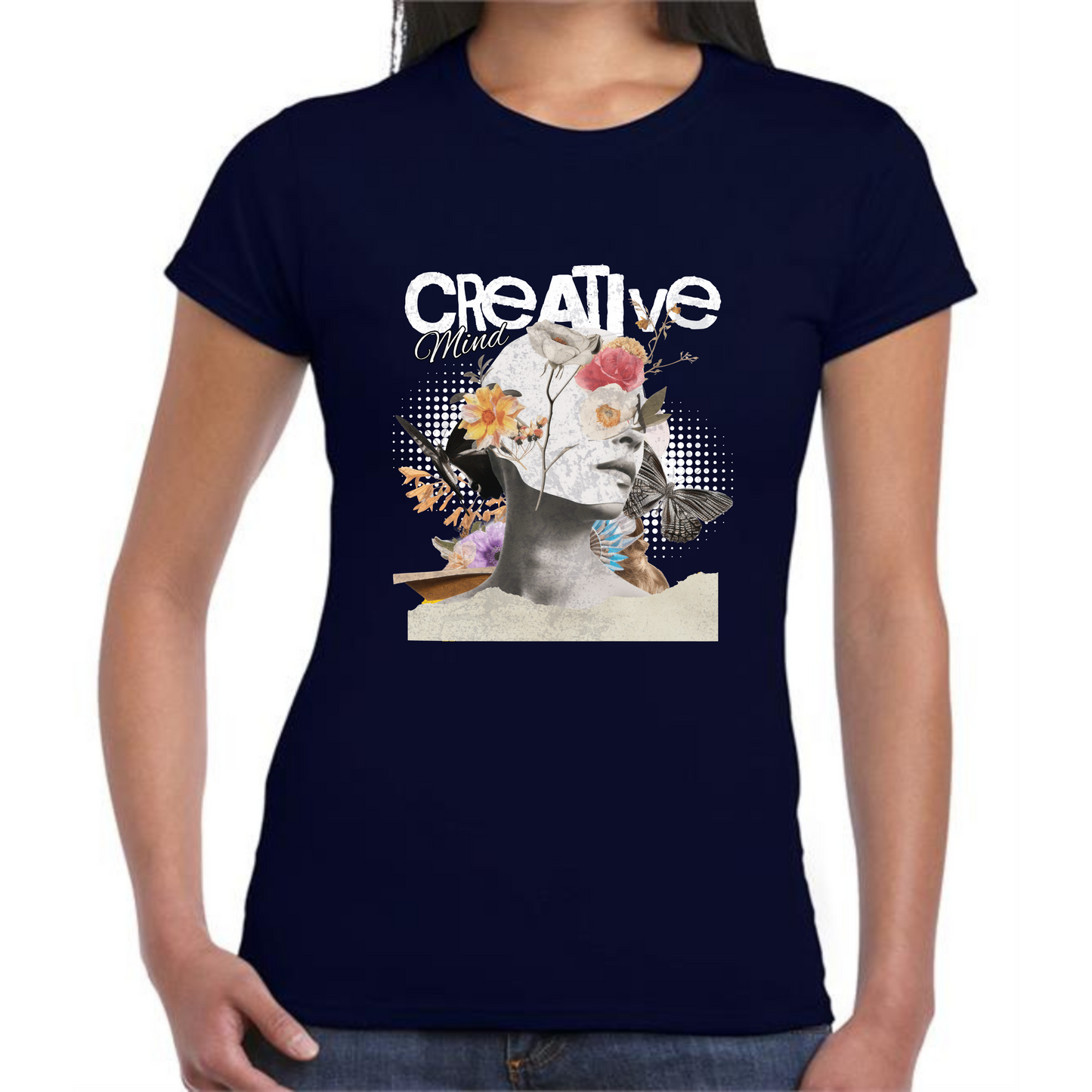 Creative Mind T-Shirt | Woman Bust with Flowers Design