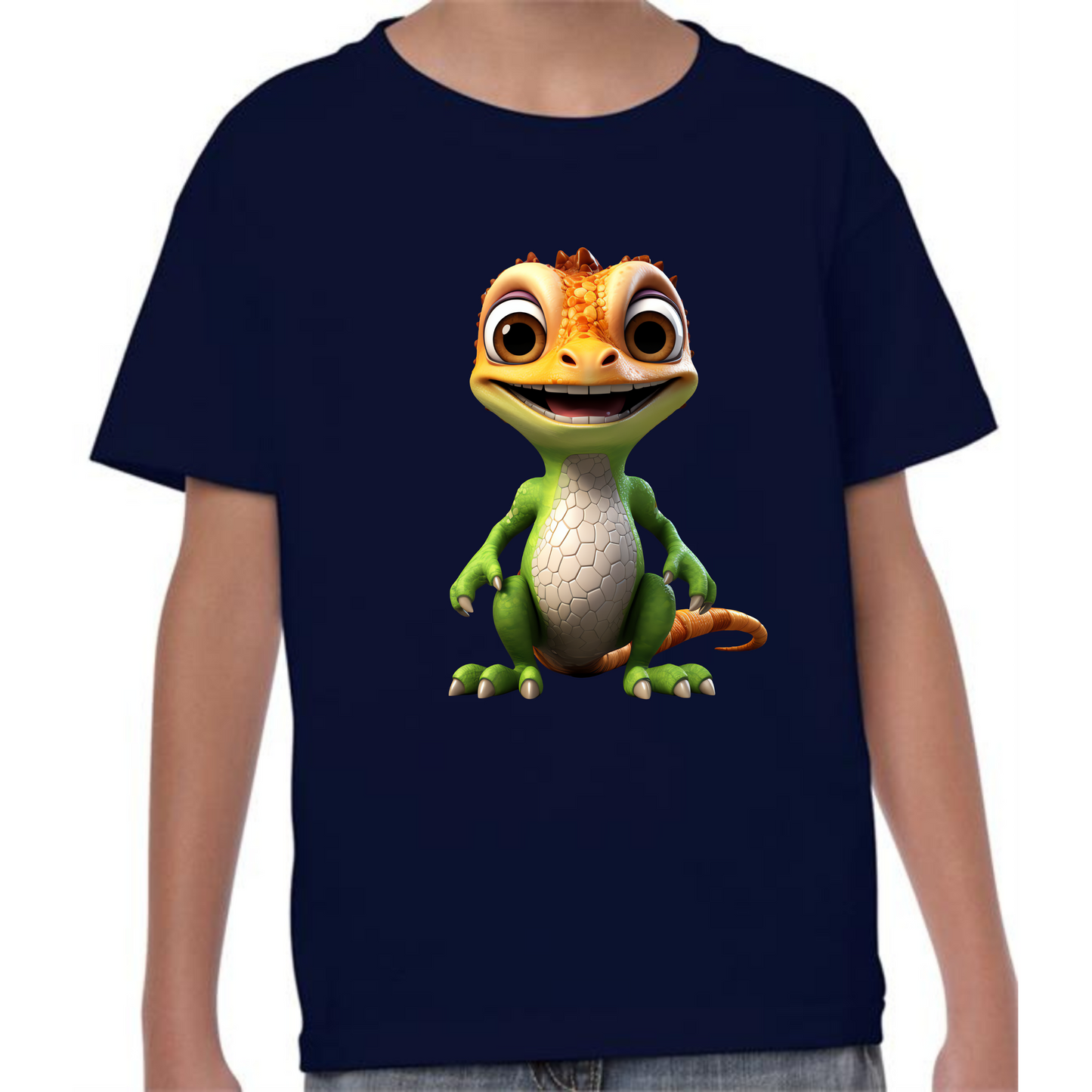 Kids' Cute Orange & Green Gecko T-Shirt – Bright & Playful