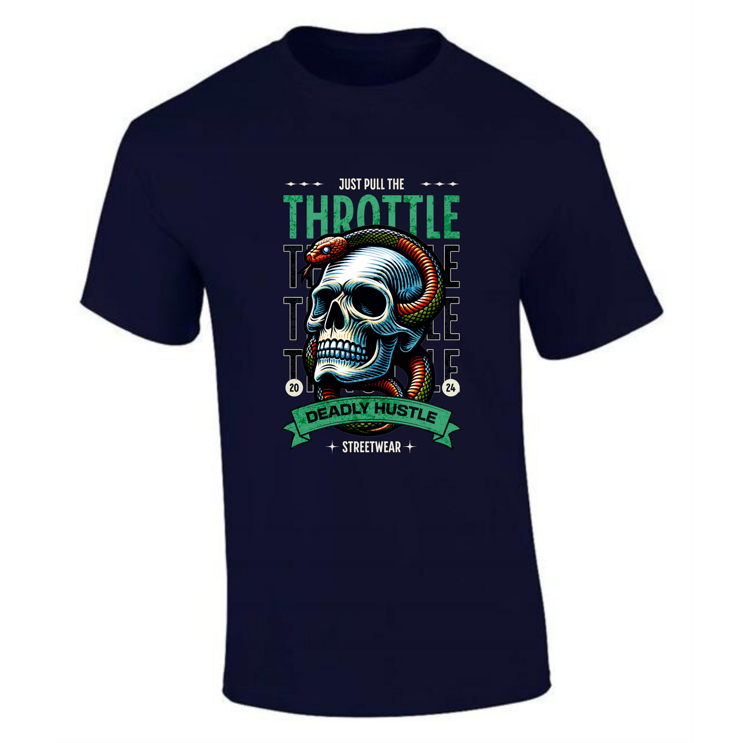 Just Pull the Throttle T-Shirt | Skull & Snake Design – Deadly Hustle Streetwear