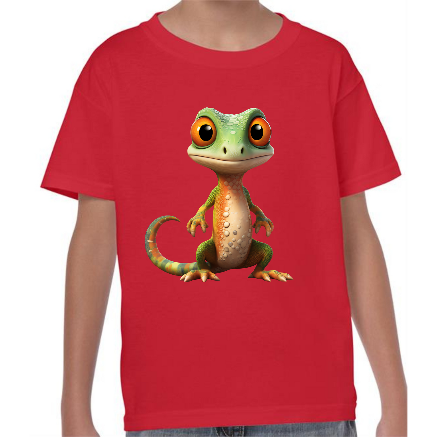 Kids' Cute Green & Orange Gecko T-Shirt – Vibrant & Fun Style