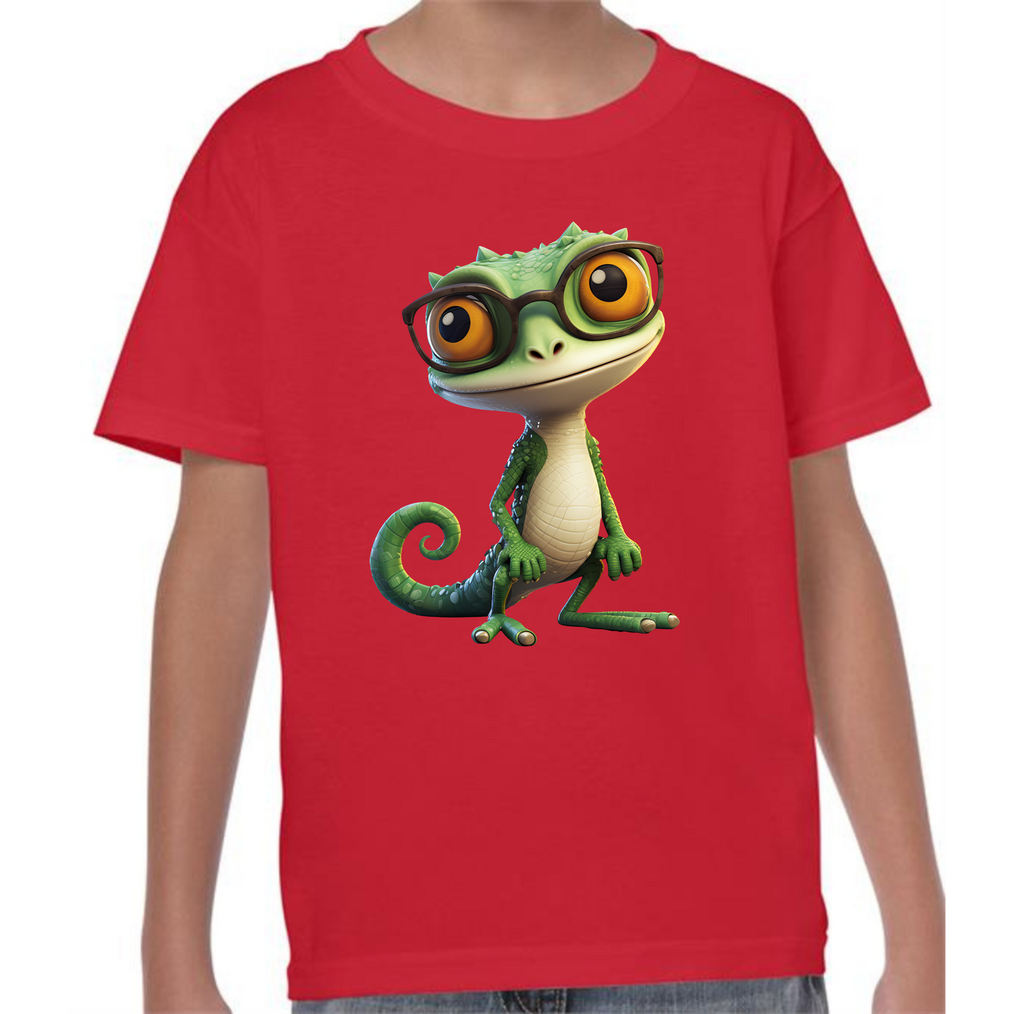 Kids' Cute Green Gecko with Glasses T-Shirt – Fun & Smart Design