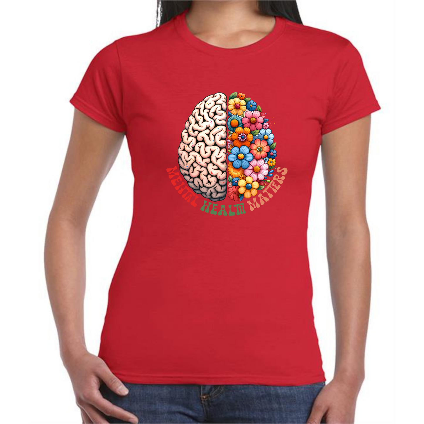 Mental Health Matters T-Shirt | Brain and Flowers Design