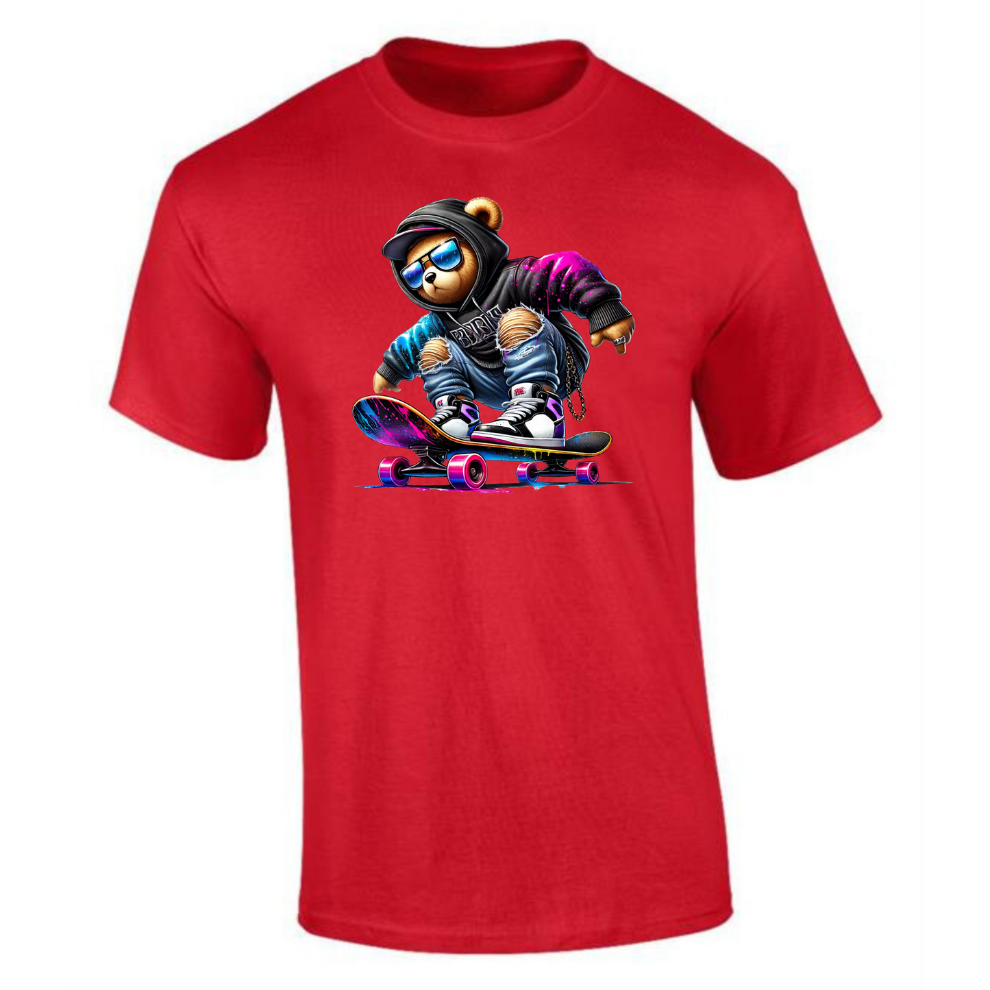 Teddy Bear T-Shirt | Neon Skateboard Style for Men