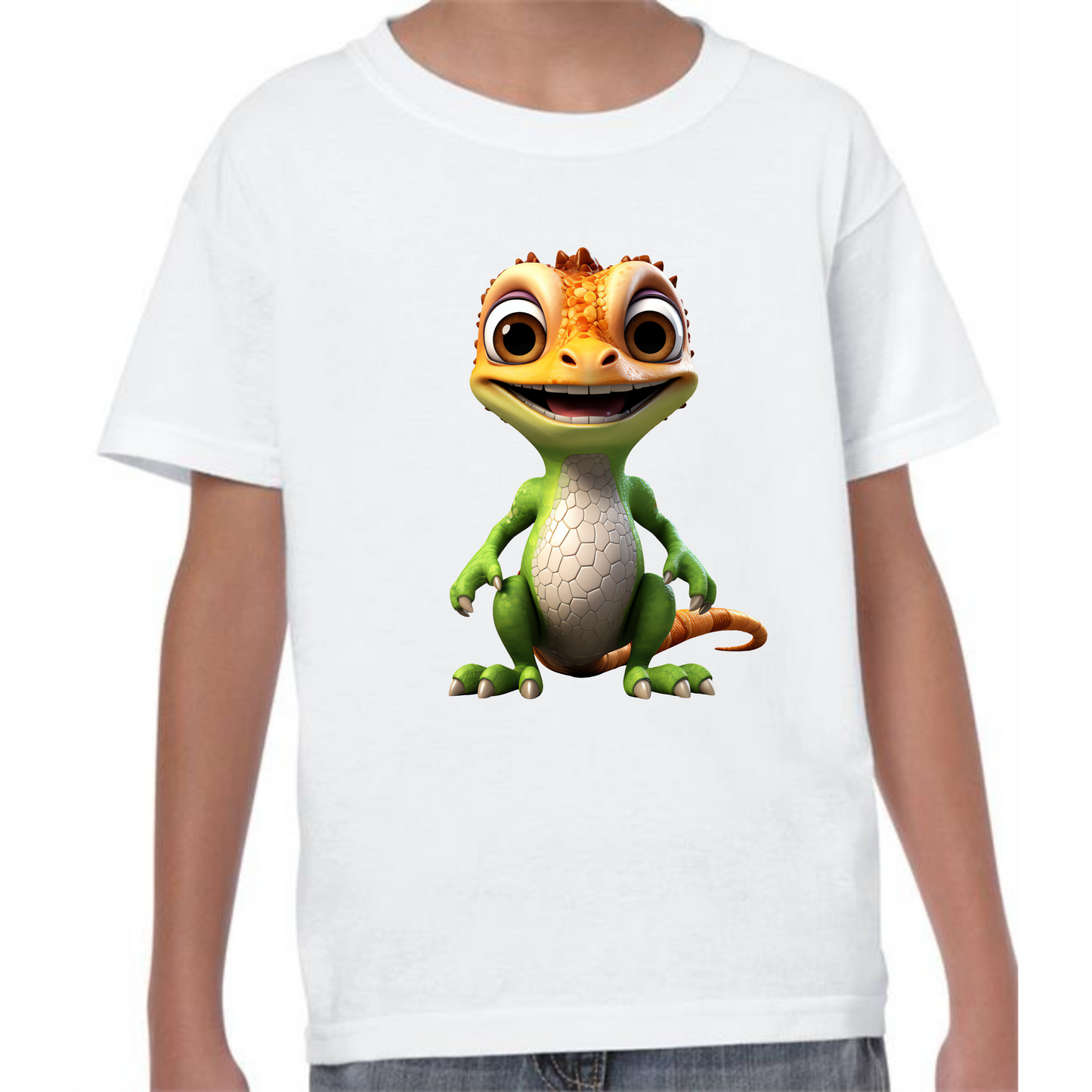 Kids' Cute Orange & Green Gecko T-Shirt – Bright & Playful