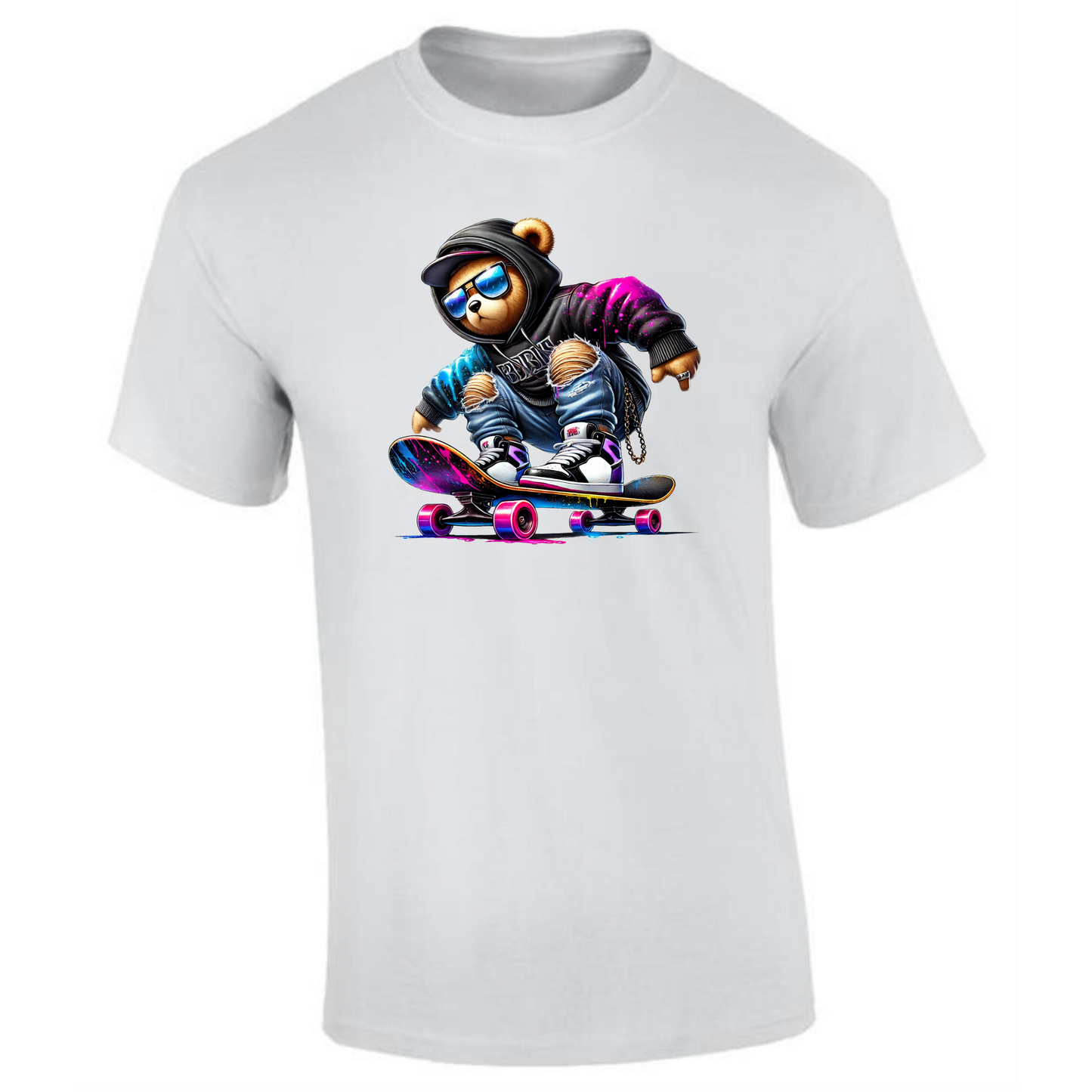 Teddy Bear T-Shirt | Neon Skateboard Style for Men