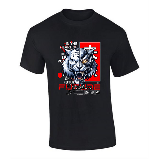 Future T-Shirt | Split Tiger Face – Real & Robotic Design – Premium Tee