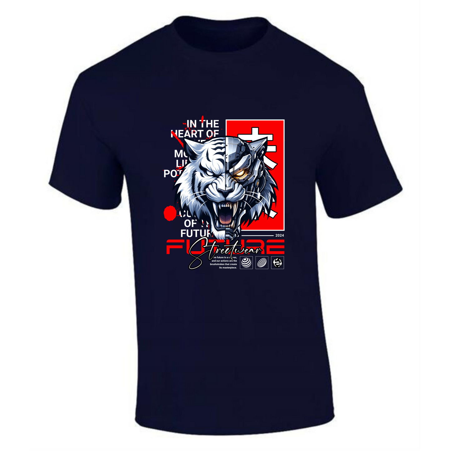 Future T-Shirt | Split Tiger Face – Real & Robotic Design – Premium Tee